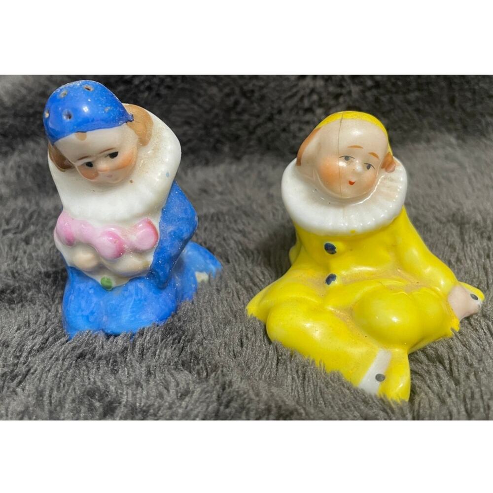 Vintage Harlequin Clown Salt & Pepper Shakers